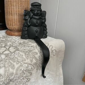 Vintage Cast Iron Snowman Stocking Holder Hanger Hook Shelf Mantle Metal Heavy